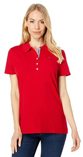 Tommy Hilfiger Women's Classic Short Sleeve Polo (Standard and Plus Size), Scarlet, Small