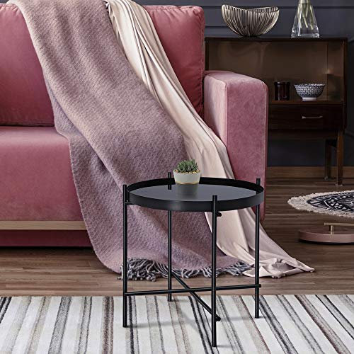 WOMO-DESIGN Beistelltisch Ø43x45 cm Unikat in Schwarz aus Metall und Glas, Design Wohnzimmertisch mit Glasplatte und Metallgestell, Runder Couchtisch, Moderner Glastisch, Edler Sofatisch, Lounge Tisch