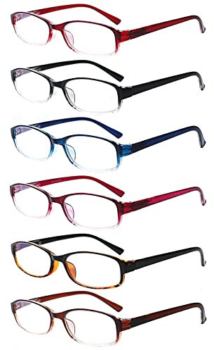 COJWIS 6 pack Lesebrille Blaulichtfilter Brille für Damen und Herren Federscharnier Lesehilfe Blendfreie UV Brille (6 Farbe Mischen, 2.0)