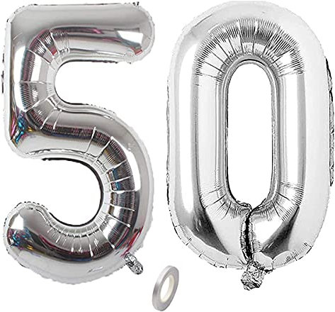 Jrzyhi Ballons Zahlen Luftballon 50.Geburtstag Silber Riesen Folienballon Zahl 50 Helium Nummer Große XXLNummer 50.Happy Birthday 50Jahre Riesenzahl Ballons für Geburtstag, Hochzeit Party Deko 32zoll