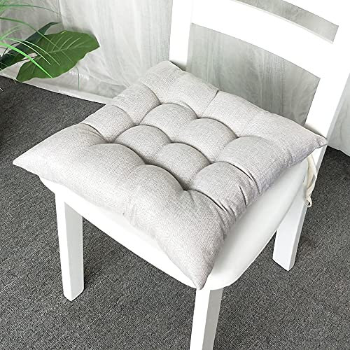 Stuhlkissen mit Bändern 2er Set, Chickw1 Einfarbig Sitzkissen Gefüllt Dekokissen Zierkissen Gartenkissen für Gartenstuhl, Küche oder Esszimmerstuhl Indoor und Outdoor (Silber Grau,45x45cm)