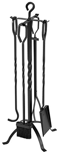 Yaheetech 5 Pcs Fireplace Tools Set Indoor, Wrought Iron Tool Sets Fireside Companion Set Large Fireplace Accessories Firewood Tongs Holder with Handles, Outdoor Modern Accessories Kit, 81cm Black