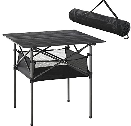Outsunny Campingtisch aus Aluminium faltbar Klapptisch Falttisch mit Netztasche tragbarer Picknicktisch für Camping Garten Party Picknick Balkon Schwarz 70 x 70 x 69 cm