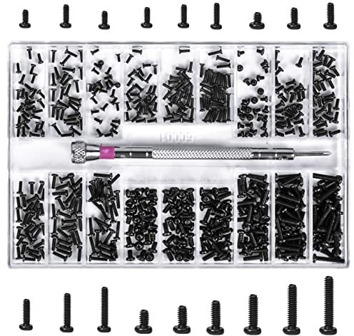 500 Stück Mikroschrauben, Elektronische Schrauben, Laptop Reparatur Schrauben Computer Schrauben Brillen Schrauben Kleine Schrauben, Senkkopf Schraube, Schrauben Flachkopf für Uhren Schmuck (Black)