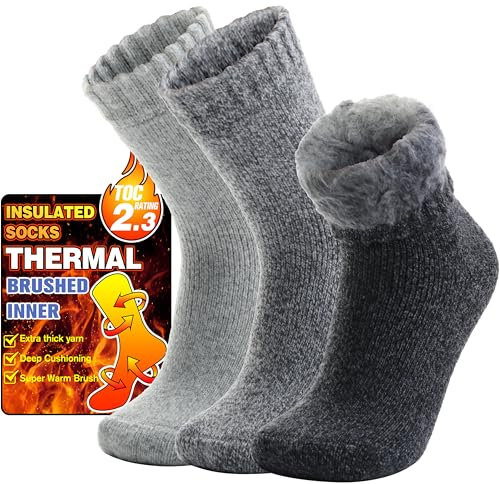 Thermosocken Warme Wintersocken Dicke Kuschelsocken Skisocken Arbeitssocken Atmungsaktiv Outdoorsocken Weihnachtssocken Damen Herren Socken Geschenke Weihnachten Winter Christmas Socks(Grau,L)