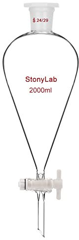 stonylab Imbuto Separatore Conico da 2000ml in Vetro Borosilicato Pesante con Giunti 24/29 e Rubinetto di Chiusura in PTFE Conical Separatory Funnel, 2000 ml
