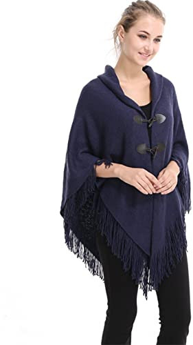 SUZALA Damen Elegant Strickschal Poncho mit Fransen