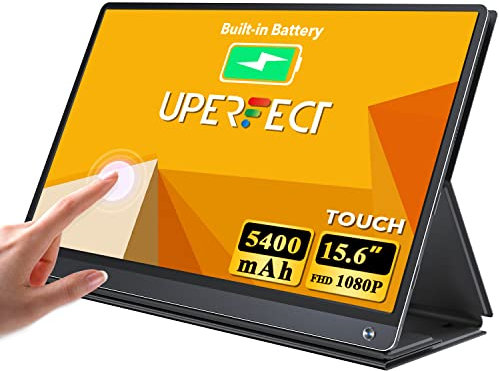 UPERFECT Monitor Portatile Touchscreen, 15,6 Pollici Secondo Schermo con 5400mAh Batteria, 1920x1080 FHD IPS Display con Mini HDMI/USB C per Laptop XBO Switch P-S4/5