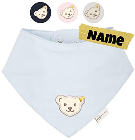 Steiff Baby Halstuch mit Name | BIO Baumwolle | Steiff personalisiert Dreieckstuch | 0-4 Jahre | Druckknopf | Halstuch Baby (Celestial-Blau)
