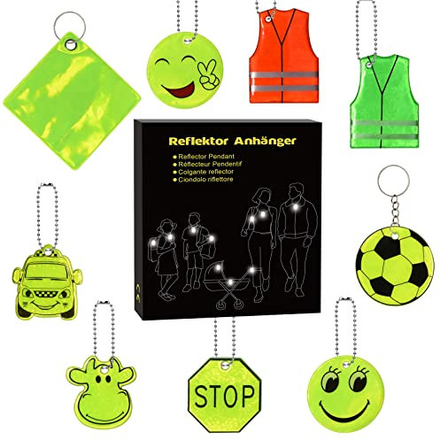 Lynlon 16 Stück Sicherheits Reflektor Anhänger, Sicherheitsreflektor mit Ketten, Kinder Reflektor Anhänger, Radfahren, Joggen, geeignete Reflektoren für Kinder Erwachsene