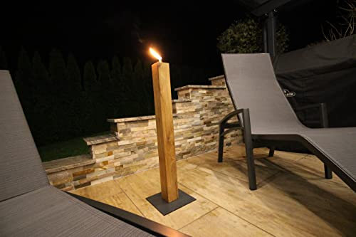 Gartenfackel aus Eiche - Nachfüllbar - Handarbeit - Terrassenfackel / Ölfackel / Balkonfackel inkl. Kindersicherung und Glasfaserdocht (anthrazit, 90cm)