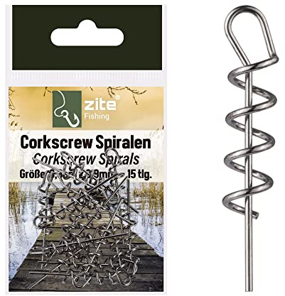 Zite Fishing Cork-Screw Spiralen 15 Stück - Hochwertige Softbait-Spiralen | im Sortiment - Ideal für Gummifisch-Angeln - in verschiedenen Größen