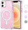 Yoedge Trasparente Glitter Cover Magnetica per Apple iPhone 12/12 Pro 6,1, Custodia Bling Brilla Compatibile con MagSafe Magnetico Ricarica Wireless, Bumper TPU Hard PC Rosa Case per iPhone12 Pro