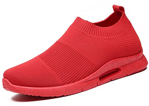 MGNLRTI Mens Casual Shoes Lightweight Athletic Slip on Trainers Breathable Walking Jogging for Sneakers Gym Fitness Sports Red Mens Size 10 UK(Label Size:45)