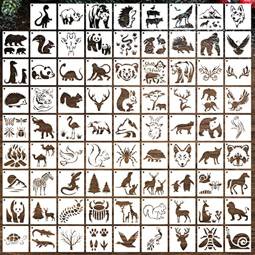 DZXCYZ 80 Stück 10,2 x 10,2 cm Schablonen zum Malen auf Holz, wiederverwendbare Blumenschablonen Bauernhof-Schablonen Ozean-Kunststoff-Schablonen Tierwandschablone DIY Bastelschablone Farbschablonen