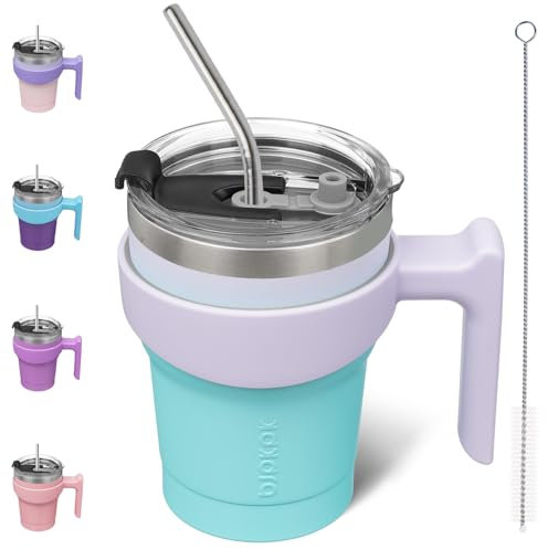BJPKPK 10 oz Tumbler with Handle and Straw Stainless Steel Insulated Tumbler Cups for Water or Ice Coffee,Oasis