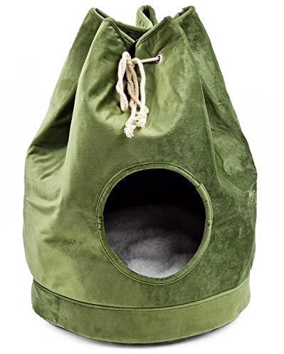 matrasa Katzenhöhle SEESACK - Velours Katzenkorb 34x46cm - Höhle für Katzen Katzenbett Grün