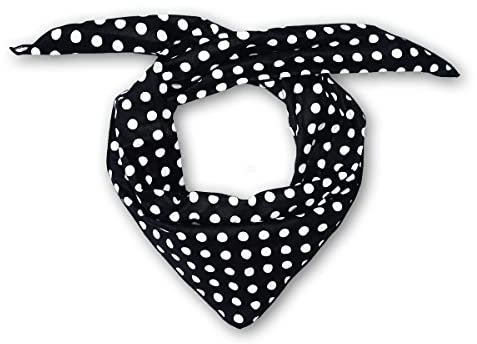Soul-Cats Polka Dots Damen Halstuch Kopftuch Bandana, Haarband, Multifunktionstuch, schwarz mit weißen Punkten