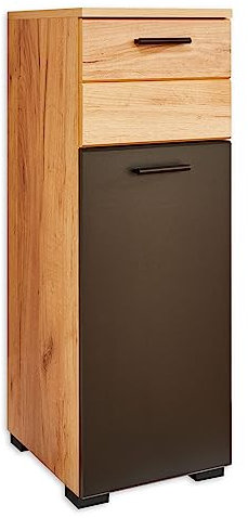 RIOM Badezimmer Kommode in Artisan Eiche Optik / Schwarz - Badezimmerschrank Bad Schrank mit viel Stauraum - 30 x 86 x 37 cm (B/H/T)