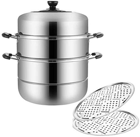 ZAANU Juego de ollas de Vapor para Alimentos con Tapa Acero Inoxidable 304 Olla de Vapor de 2 Niveles para cocinar Placa de inducción Olla de Gas (Tamaño : 32cm) (B 38CM)