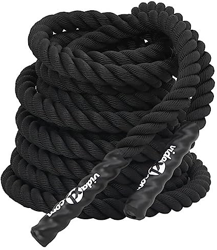vidaXL Corde de Combat, Corde d'Entraînement Ondulatoire avec Poignées, Corde de Bataille Portable pour Exercice, Noir 15 m 11 kg Polyester