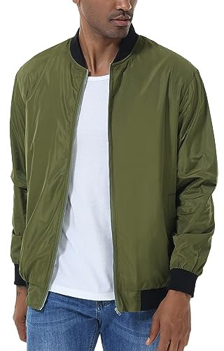 LVCBL Herren Freizeitjacke Wasserdicht Atmungsaktiv Bomberjacke Lässig Jacken Armee grün L