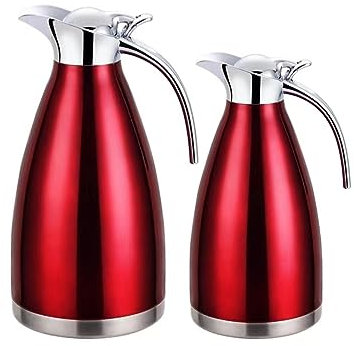 2er Set Thermoskanne 1L + 1,5L Isolierkanne Teekanne Thermosflasche Kaffeekanne Rot
