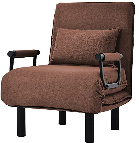 kubeier Schlafsessel 3 in 1, Schlafsofa mit Bettfunktion, Klappsessel mit 6 stufig Verstellbarer Rückenlehne&Abnehmbarem Kissen&Armlehnen, Bodenstuhlsofa gepolstert, Liegesessel Haus & Büro,Brown