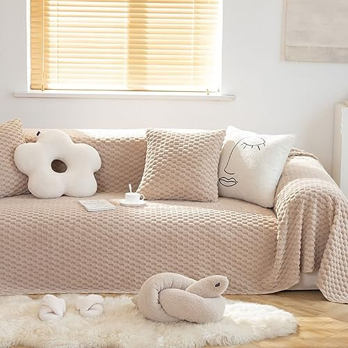 Homxi Sofahusse Zweisitzer,180x200CM,Sofa Überzug Einfarbig Sofa Plüsch Überwurf Sofa-Handtuch Khaki Couch Überzug Universal