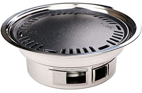 Sartén para Parrilla de Barbacoa Coreana, Sartén Redonda Antiadherente de Aluminio para Barbacoa, para Carnes, Panqueques Y Costillas en Interiores Y Exteriores