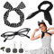 Rockabilly Accessoires Damen, 5TLG 60er 50er Jahre Rockabilly Kleider Damen Zubehör Schwarz, Polka Dot Haarband Stirnband Ohrringe Chiffon Schal Bandana Katzen Auge Brille für 1950s Kostüm Motoparty