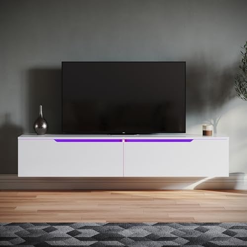 SONNI Mobili Soggiorno bianco lucido, Mobile TV Moderno a Parete o a Pavimento con Illuminazione a led Mobile TV (160x35x30cm) per Soggiorno o Salotto