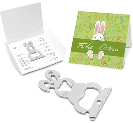 Geschenkartikel: ROMINOX Key Tool // Bunny Frohe Ostern Hase, 16 Funktionen, Keytool Schlüsselanhänger, Einkaufswagenlöser, Edelstahl Multitool, Multifunktionswerkzeug, Kleinigkeit für Adventskalender