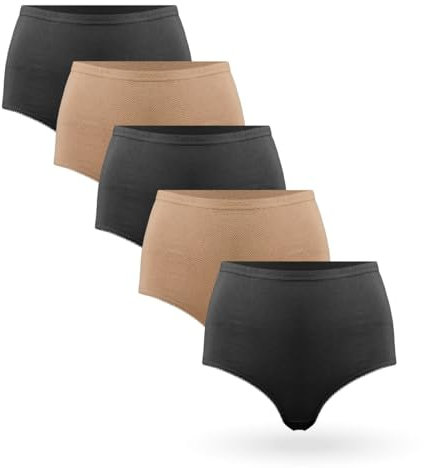 Bestlivings 5er Pack Damen Slips mit Muster, 100% Baumwolle M - 3XL, Bedruckt oder Bestickt, hohe Taille mit Gummibund, Hüftslip mit hohem