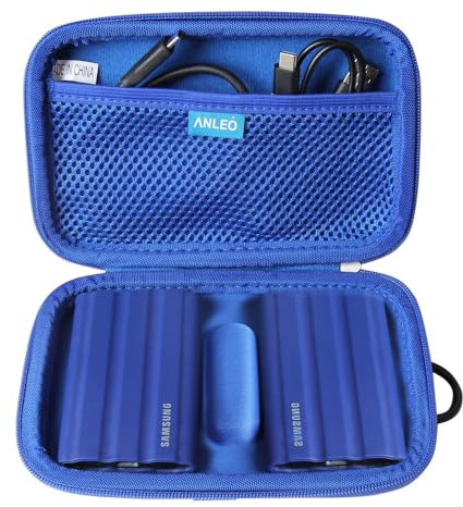 Anleo Hard Travel Case for Samsung T7 Shield 2TB / 1TB / 4TB, Portable SSD, USB 3.2 Gen2 External Solid State Drive (Blue, Case for 2 Hard Drives)