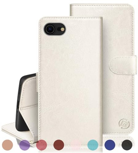 RingPi Cover per iPhone SE 2020 SE 2022 7 8 4.7【Blocco RFID Slot Carte Portafoglio】【Supporto Cellulare Magnetica custodia】 uomo donna Pelle Sintetica Custodia telefono per Apple 8,Bianco