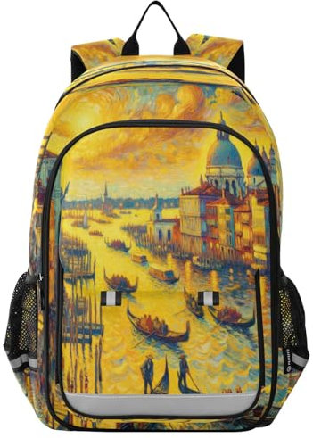 RPLIFE Rucksack mit Schmetterlingseffekt, für Jungen, Grundschule, cooler Jungen-Rucksack, Venedig Ölgemälde von Van Gogh, Einheitsgröße
