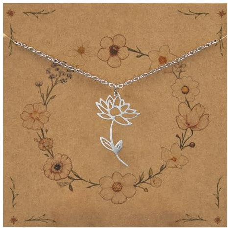 Bixorp Geburtsblumenhalskette Juli/Wasserlilie - Silberfarben - Edelstahlblumenkette für Damen & Mädchen