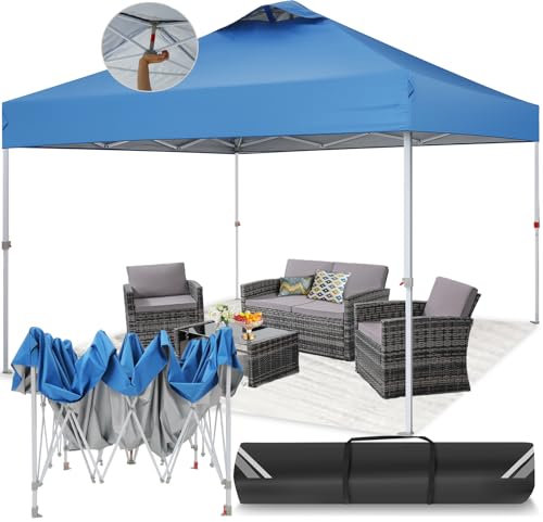COBIZI Pavillon 3x3 Wasserdicht Stabil Winterfest mit Entlüftung,UV-Schutz 50+ Faltbarer Popup Pavillon,Höhenverstellbar Partyzelt für Strand, Gartenparty, Camping, Blau