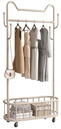 Ergocar Kleiderständer, Freistehender Kleiderbügel aus Metall mit Unterem Gestell, Kleiderstange mit Rolle, Multifunktional Schlafzimmer Kleiderständer, für Kleidung, Taschen, Hüte, Schuhe