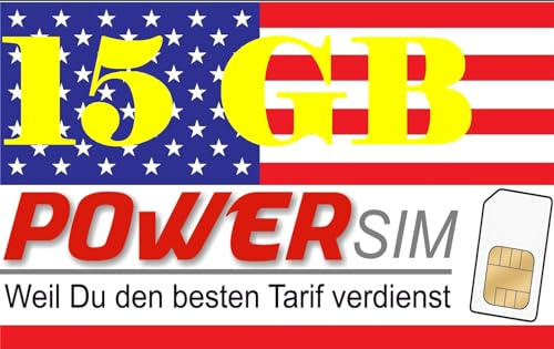 Power Sim USA T-Mobile Netz Prepaid Karte 15 GB Datenvolumen + Allnet Flat
