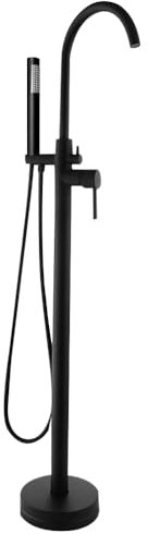 Grifo de pie independiente negro para bañera, grifo de mano de pie, grifo de baño de cobre y acero inoxidable, juego de ducha para montaje en el suelo con bañera, grifo de pie independiente