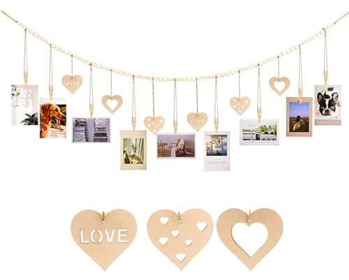 Foto Cuerda con Borla,Cuerda para Colgar Fotos, Organizador de Pared para Collage de Fotos, pared de Fotos con Clips, para Colgar Marcos de Fotos, Postales