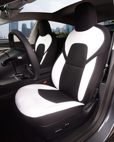 TOYOUN Autositzbezüge Vordersitze für Tesla Model 3 2017-2023/ Model Y 2020-2024 Sitzbezüge Auto Autositzschoner für Tesla Autositze Vorne 2er Tesla zubehör, Schwarz Weiß