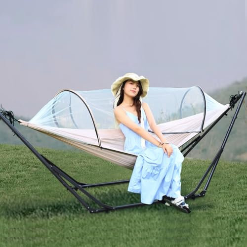 Hamac Double avec Support Amovible Et Moustiquaire,Hamac Robuste avec Support Amovible pour 2 Personnes IntéRieur Et ExtéRieur,pour Chaise Longue,Porche,Patio,Camping