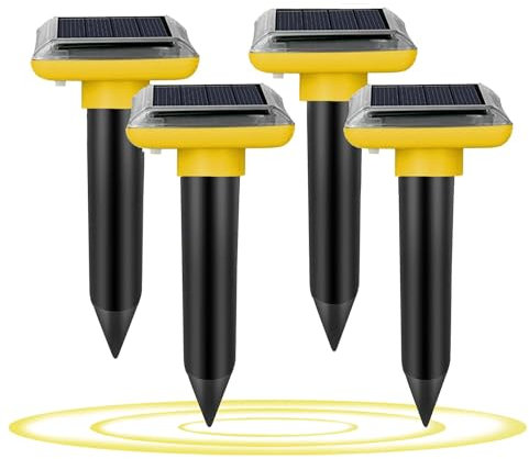HONGXIAN Lot de 4 Piquets Répulsifs Anti - Répulsifs Solaires pour Taupes - Répulsif sonique Contre Les Taupes et Les campagnols pour pelouse Jardin et Cour - Appareils électroniques d'extérieur