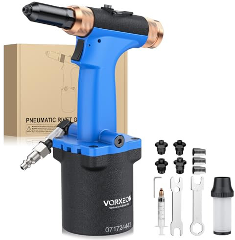 VORXEON Remachadora Neumática con 4 Boquillas 2.4/3.2/4/4.8mm 1000KGF 360° Boquilla de Aire, Pistola de Remachadora Hidraulica para Automóviles Coche Garaje Barco