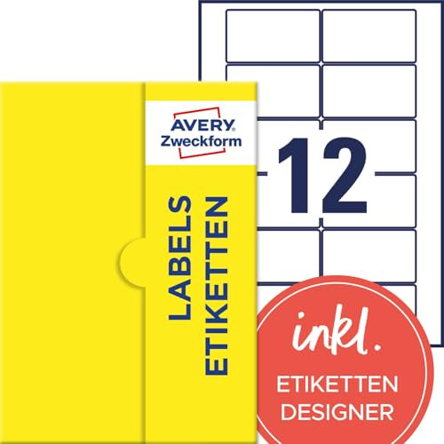 AVERY Zweckform P3463-50 Universal Etiketten (600 Klebeetiketten, 80x45mm auf A4, Papier matt, bedruckbare Produktetiketten, selbstklebende Marmeladenetiketten, individuelle Aufkleber) 50 Blatt, weiß