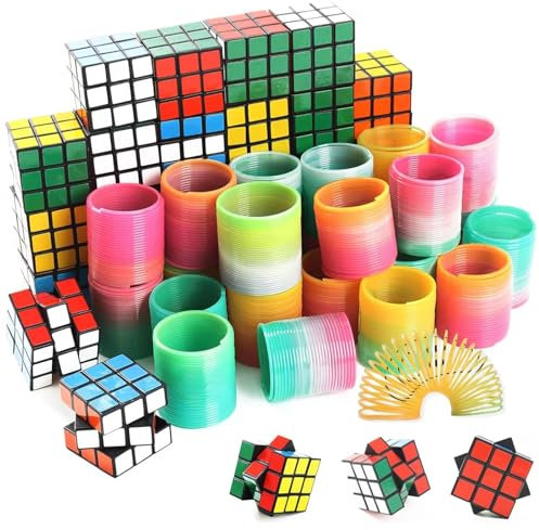 MUSUNFE 48 Stück Partytütenfüller, darunter 24 Stück Mini-Smiley-Frühlinge und 24 Stück 3 x 3 cm große Puzzle-Zauberwürfel (48 Stück)