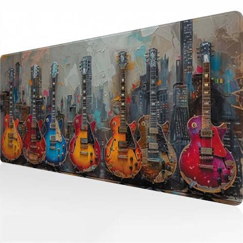 Tapis de Souris de Jeu Grand Tapis de Souris XXL Guitare Lavable Tapis de Bureau 800x300x3 mm avec Base en Caoutchouc antidérapante pour Gamer Ordinateur Portable